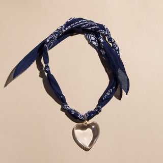 Navy Bandana Necklace - Nickel & Suede