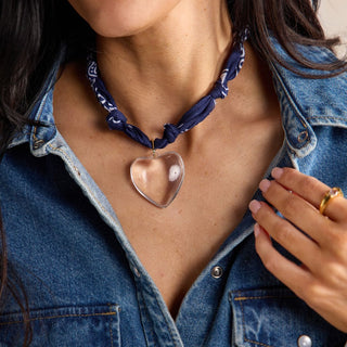 Navy Bandana Necklace - Nickel & Suede