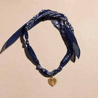 Navy Bandana Necklace - Nickel & Suede