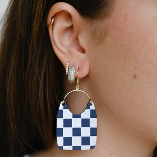 Navy Checkmate Charlies - Nickel & Suede