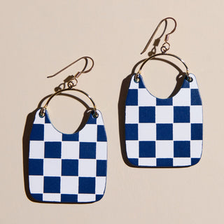 Navy Checkmate Charlies - Nickel & Suede