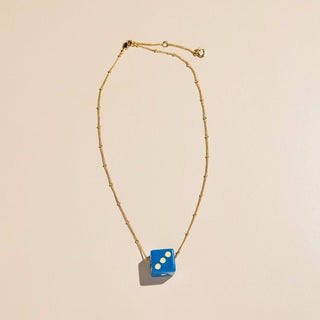 Navy Dice Charm Necklace - Nickel & Suede