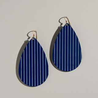 Navy Pinstripe Teardrops - Nickel & Suede