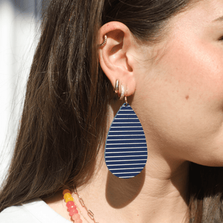 Navy Sailor Stripe Teardrops - Nickel & Suede