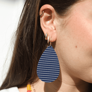 Navy Sailor Stripe Teardrops - Nickel & Suede