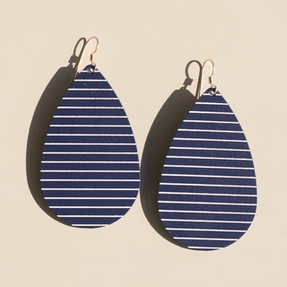 Navy Sailor Stripe Teardrops - Nickel & Suede