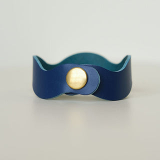 Navy Squiggle Leather Cuff Bracelet - Nickel & Suede