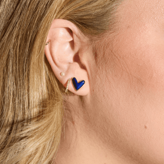 Navy Stone Sweetheart Studs - Nickel & Suede