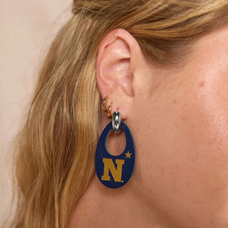 Navy US Naval Academy Olivia Leather Hoop Earrings - Nickel & Suede