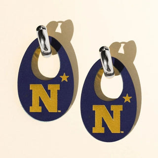 Navy US Naval Academy Olivia Leather Hoop Earrings - Nickel & Suede