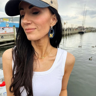 Navy US Naval Academy Olivia Leather Hoop Earrings - Nickel & Suede