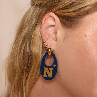 Navy US Naval Academy Olivia Leather Hoop Earrings - Nickel & Suede