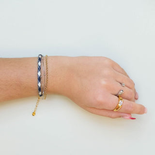Navy & White Minimalist Cord Bracelet - Nickel & Suede