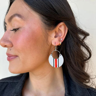 Ohio State University Helmet Stripe Nina Leather Hoop Earrings - Nickel & Suede