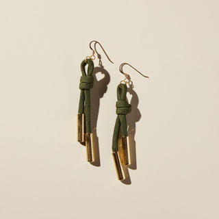 Olive Denver Cord Earring - Nickel & Suede