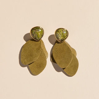 Olive Green Suede Dixie Leather Drop Earrings - Nickel & Suede