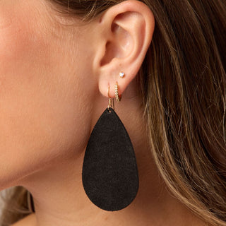 Onyx Suede Leather Teardrop Earrings - Nickel & Suede