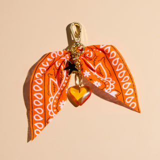 Orange Bandana Bag Charm - Nickel & Suede