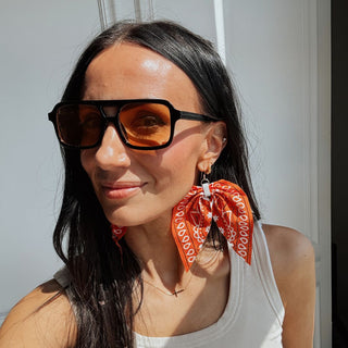 Orange Bandana Earrings - Nickel & Suede