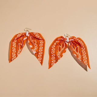Orange Bandana Earrings - Nickel & Suede