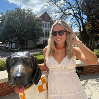 Orange Bandana Necklace - Nickel & Suede