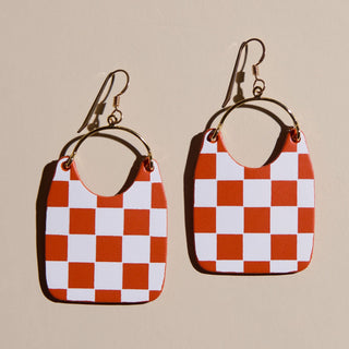 Orange Checkmate Charlies - Nickel & Suede