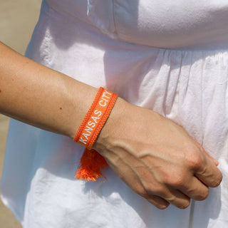 Orange KC Woven Canvas Bracelet - Nickel & Suede