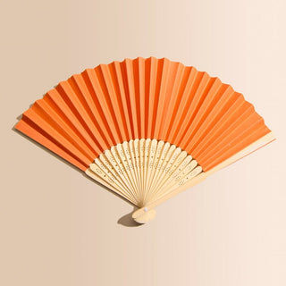 Orange Paper Folding Fan - Nickel & Suede