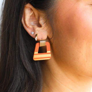 Orange Rally Stripe Avery Doorknocker Earrings - Nickel & Suede
