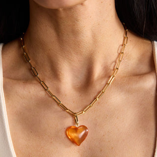 Orange Small Acrylic Heart Charm - Nickel & Suede