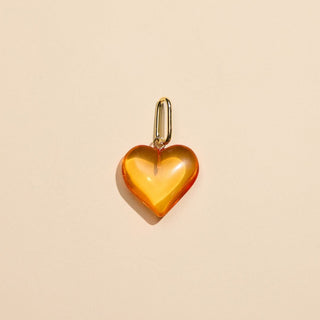 Orange Small Acrylic Heart Charm - Nickel & Suede