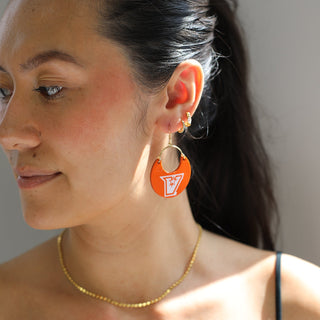 Orange UTRGV Nina Leather Hoop Earrings - Nickel & Suede