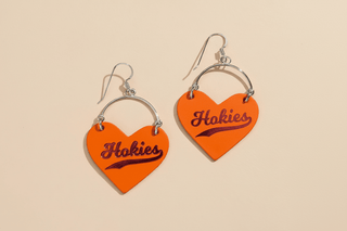Orange Virginia Tech Hokies Lover Heart Hoop Earrings - Nickel & Suede