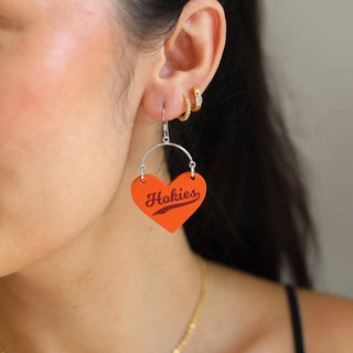 Orange Virginia Tech Hokies Lover Heart Hoop Earrings
