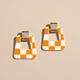 Orange & White Checkmate Avery - Nickel & Suede