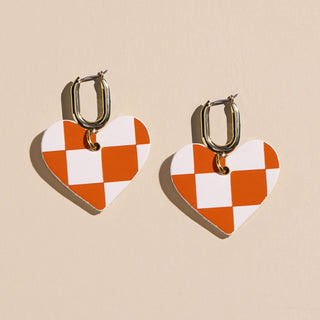 Orange & White Checkmate Quinn - Nickel & Suede