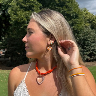 Orange & White Checkmate Quinn - Nickel & Suede