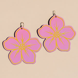 Orchid Basic Lilo Hibiscus Statement Leather Earrings - Nickel & Suede