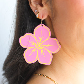 Orchid Basic Lilo Hibiscus Statement Leather Earrings - Nickel & Suede