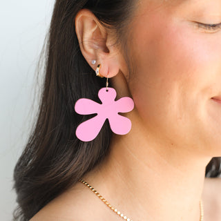 Orchid Basic Poppy Flower Statement Earrings - Nickel & Suede