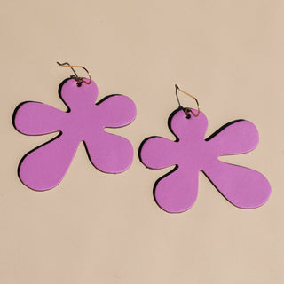Orchid Basic Poppy Flower Statement Earrings - Nickel & Suede