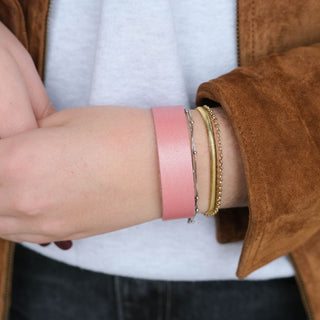 Pale Blush Pearl Thin Cuff - Nickel & Suede