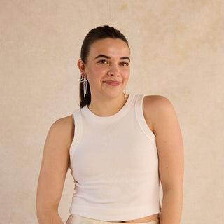 Pearl Bow Drop Earrings - Nickel & Suede