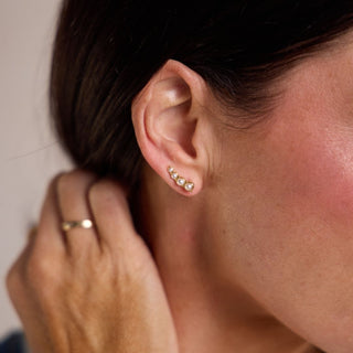 Pearl Ear Climbers - Nickel & Suede