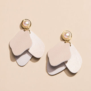 Pearl Shimmer Dixie Leather Drop Earrings - Nickel & Suede