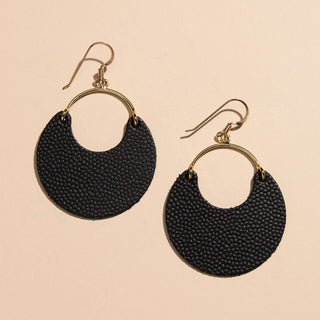 Pebbled Black Nina Leather Hoop Earrings - Nickel & Suede