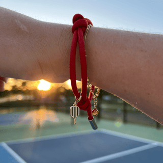 Pickleball Paddle Charm - Nickel & Suede