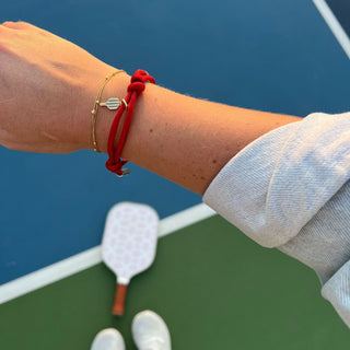 Pickleball Paddle Charm - Nickel & Suede