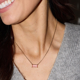 Pink Baguette Stone Necklace - Nickel & Suede