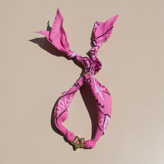 Pink Bandana Bolo Bracelet - Nickel & Suede